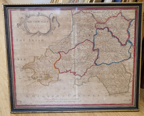 Robert Morden (1650-1703), hand coloured engraved map of South Wales, 36 x 44cm